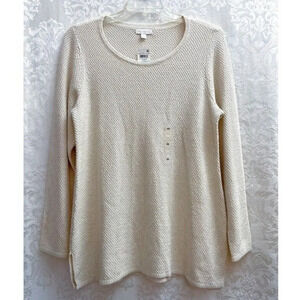 Charter Club Womens NWT Beige Knit Sweater With Metallic Thread Plus Size 0X New